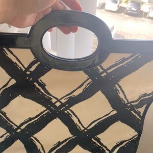 Cloth summer bag. Black and white crosshatch print.